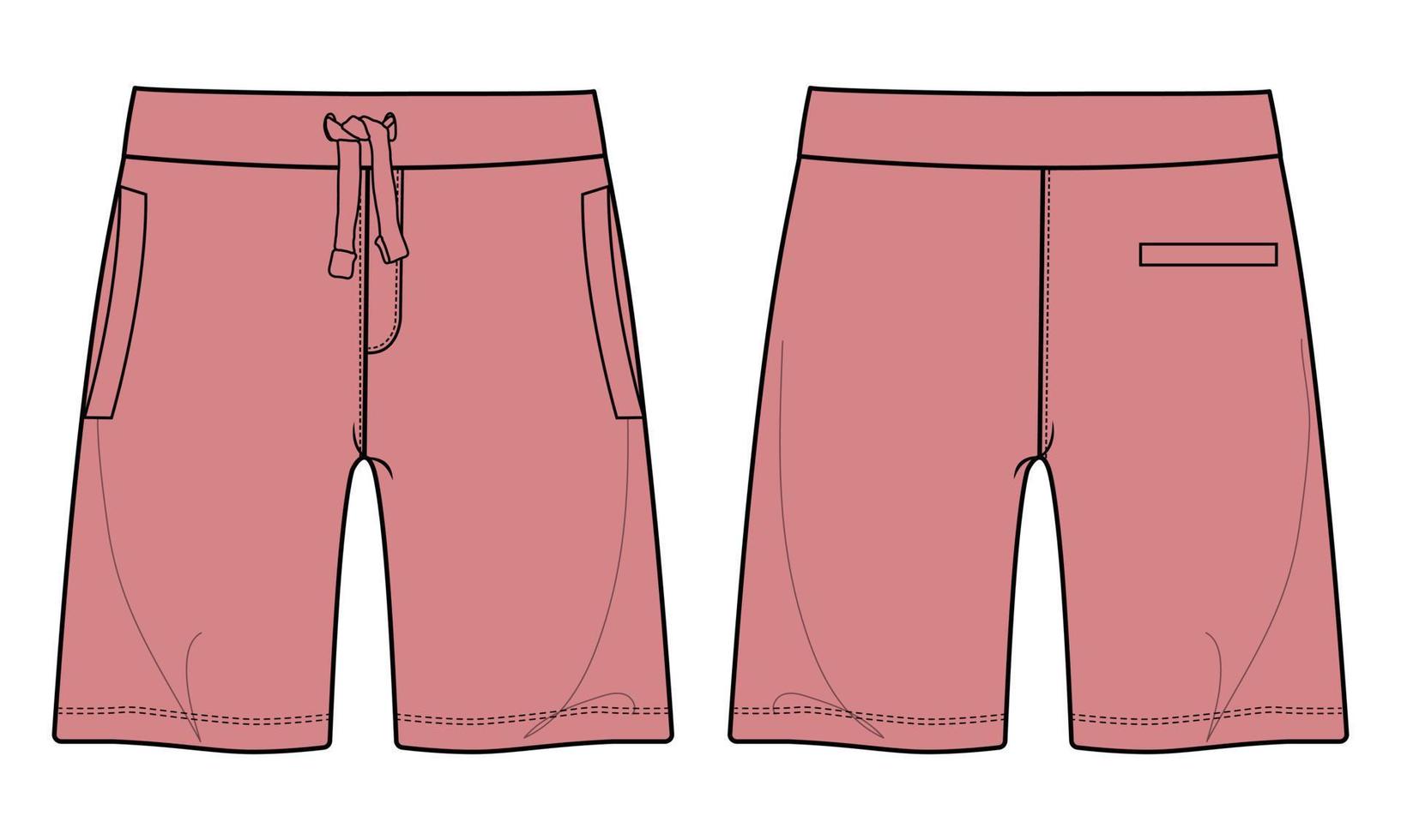 pantalones cortos de chándal para niños moda técnica boceto plano ilustración vectorial plantilla de color púrpura vector