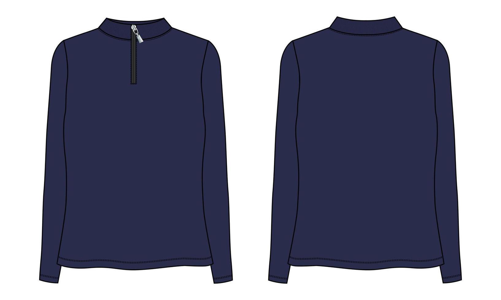 Long Sleeve With Half Zip, High Neck, Sweatshirt vector illustration navy Color template for ladies
