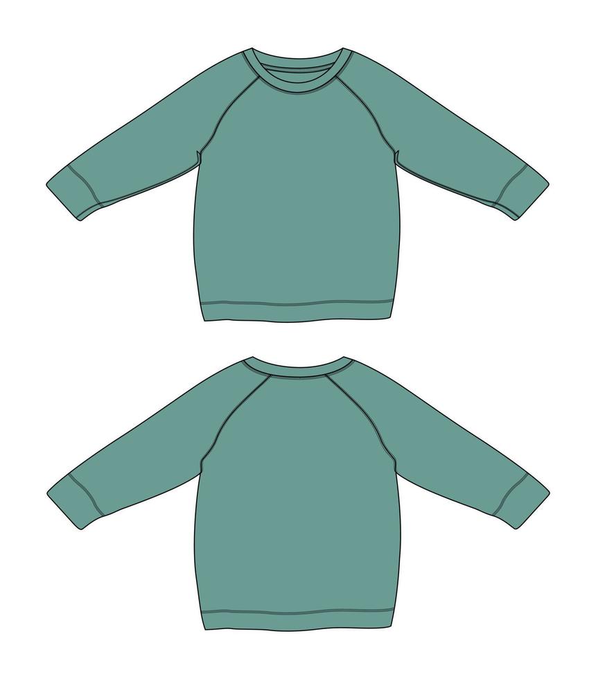 Raglan Long sleeve sweatshirt technical fashion flat sketch vector illustration green template for women's