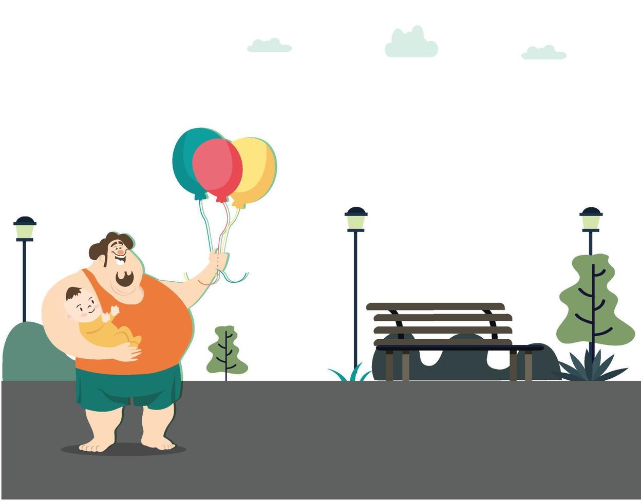 father holding his child and holding a balloon vector