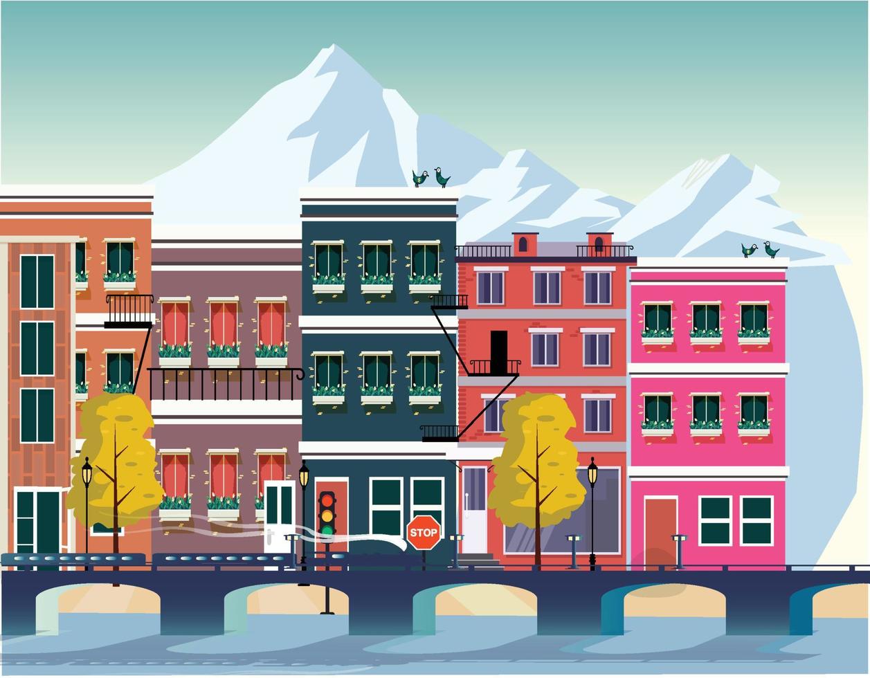 city scene background cold winter sketch vector