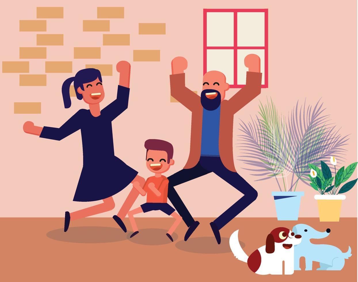 family cheering together icons vector