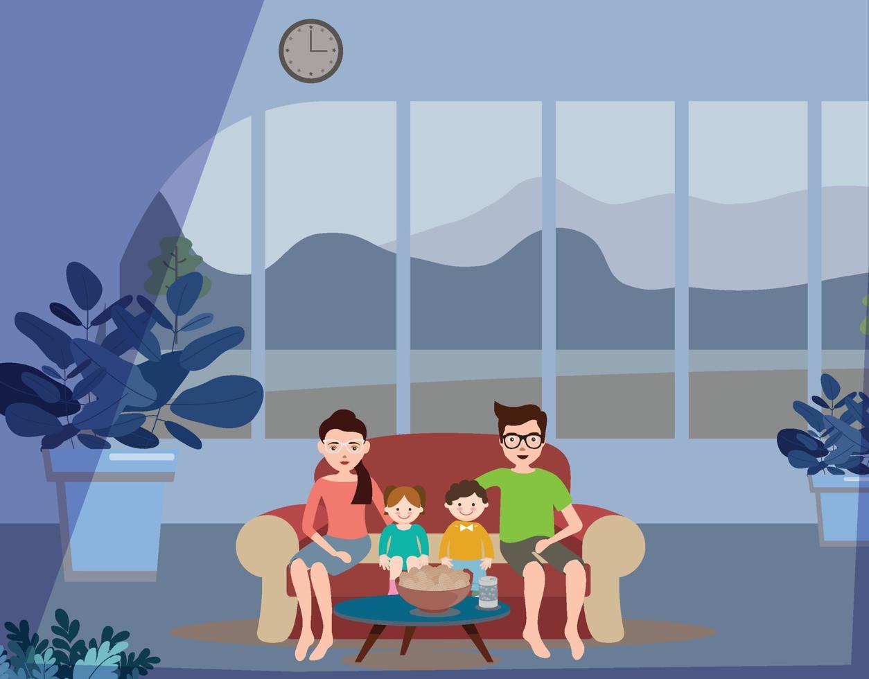 Family watching movies at home vector