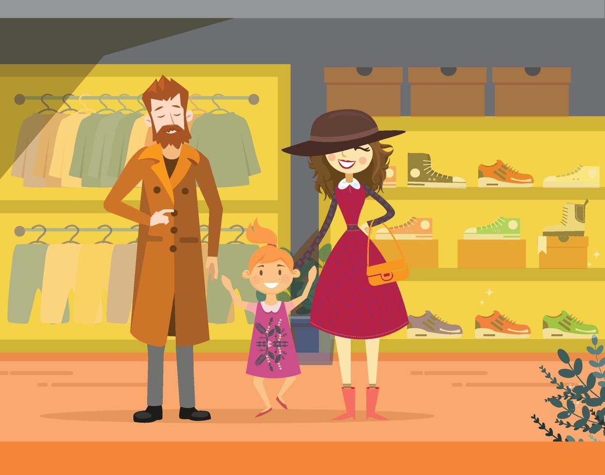 Happy family smiling in clothing store vector