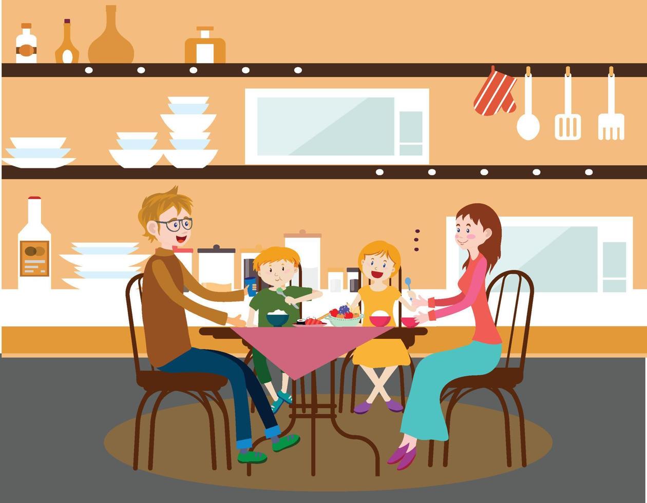 familia de personajes en la mesa de comedor vector