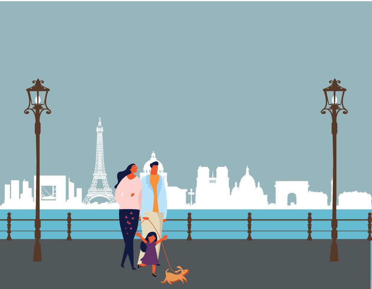 happy young family walk by the river vector