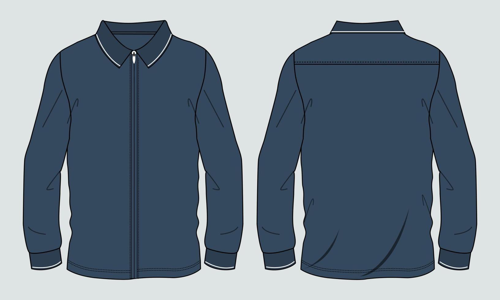 Long sleeve Shirt technical fashion flat sketch vector Illustration Navy blue Color template