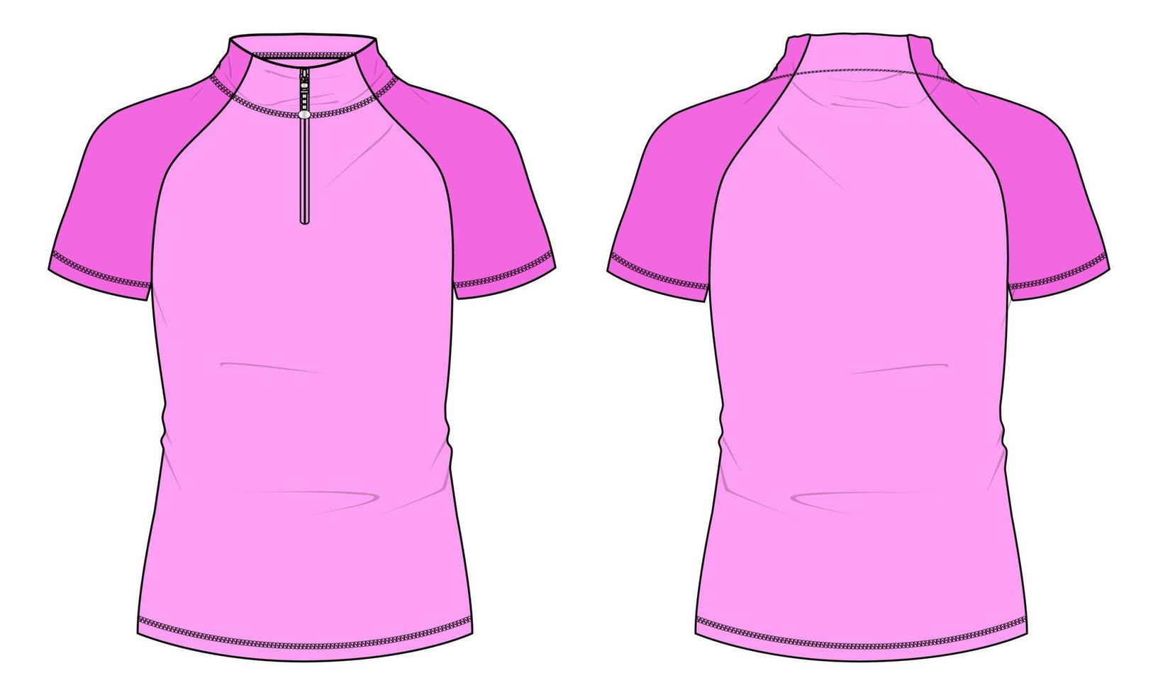 Short sleeve with short zip soccer cycling jersey Technical Flat sketch Vector Illustration template