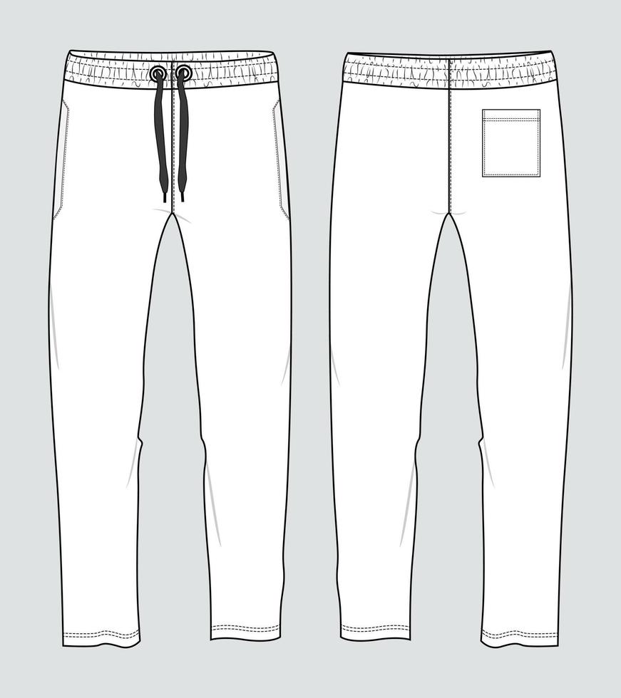 Sweatpants technical fashion flat sketch vector illustration template front back views