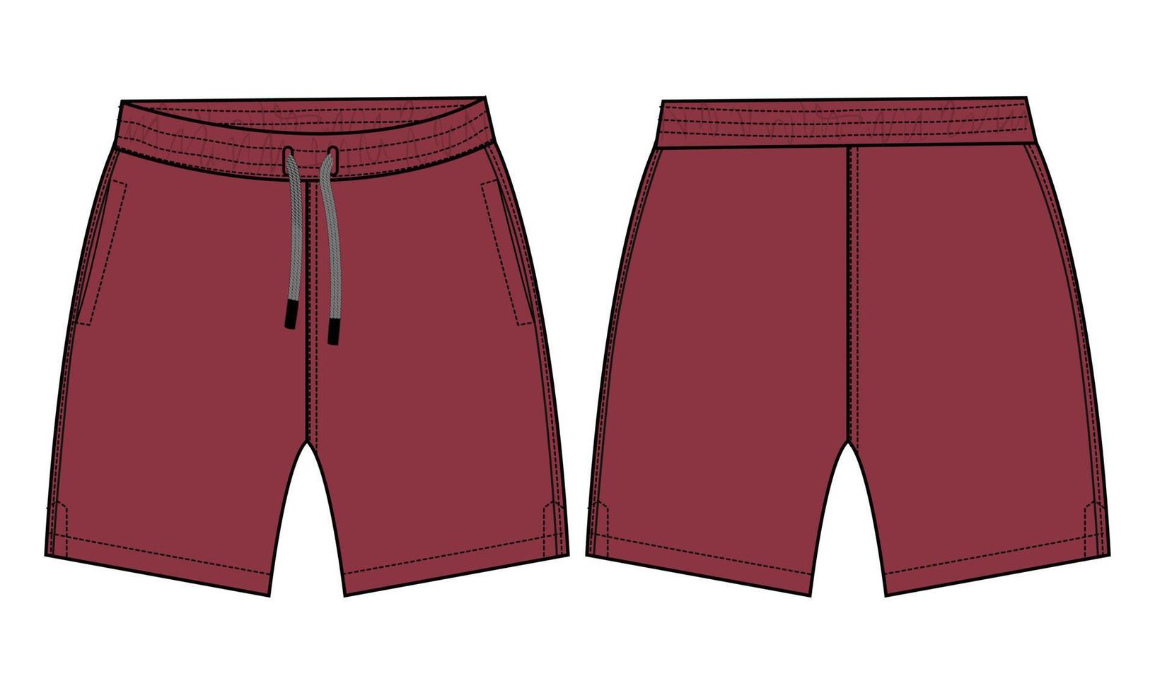 Boys Sweat shorts pant technical fashion flat sketch vector illustration red color template