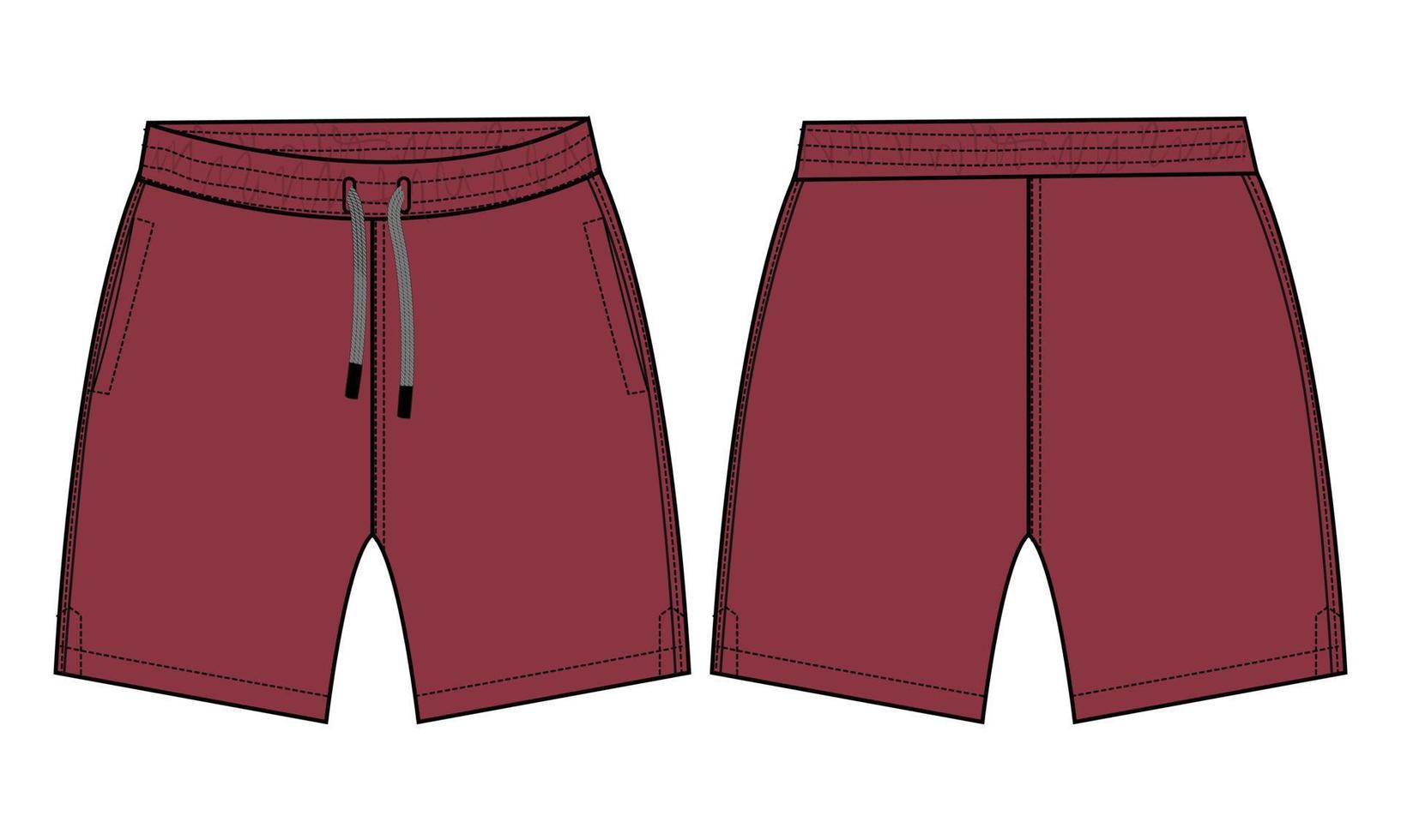 Boys Sweat shorts pant technical fashion flat sketch vector illustration red color template