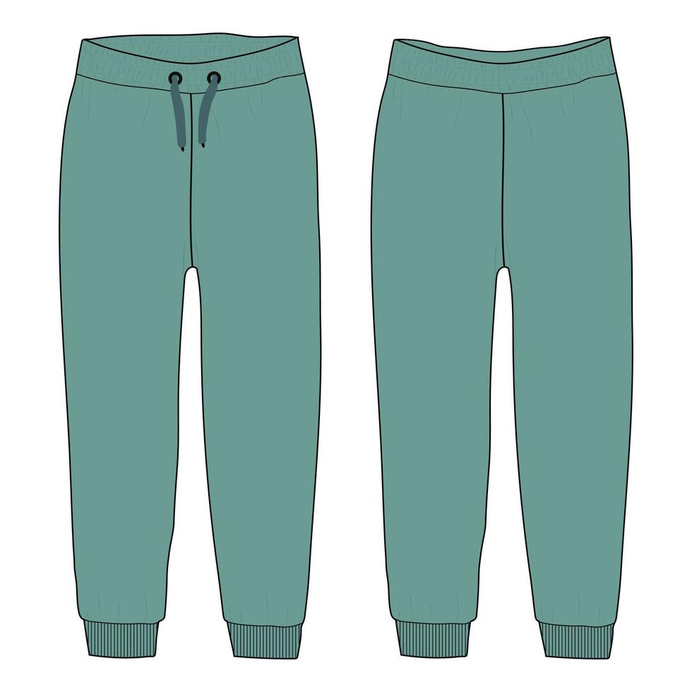 pantalón de pijama de ajuste regular moda técnica boceto plano ilustración vectorial plantilla de color verde para damas vector