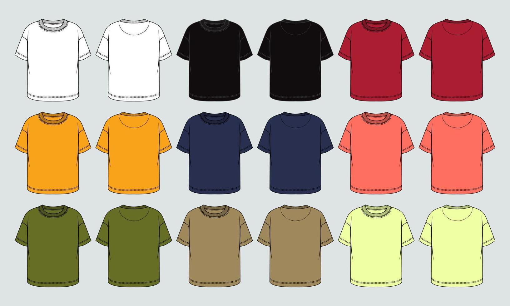 plantilla de ilustración de vector de boceto plano de moda técnica de camiseta multicolor para bebés varones