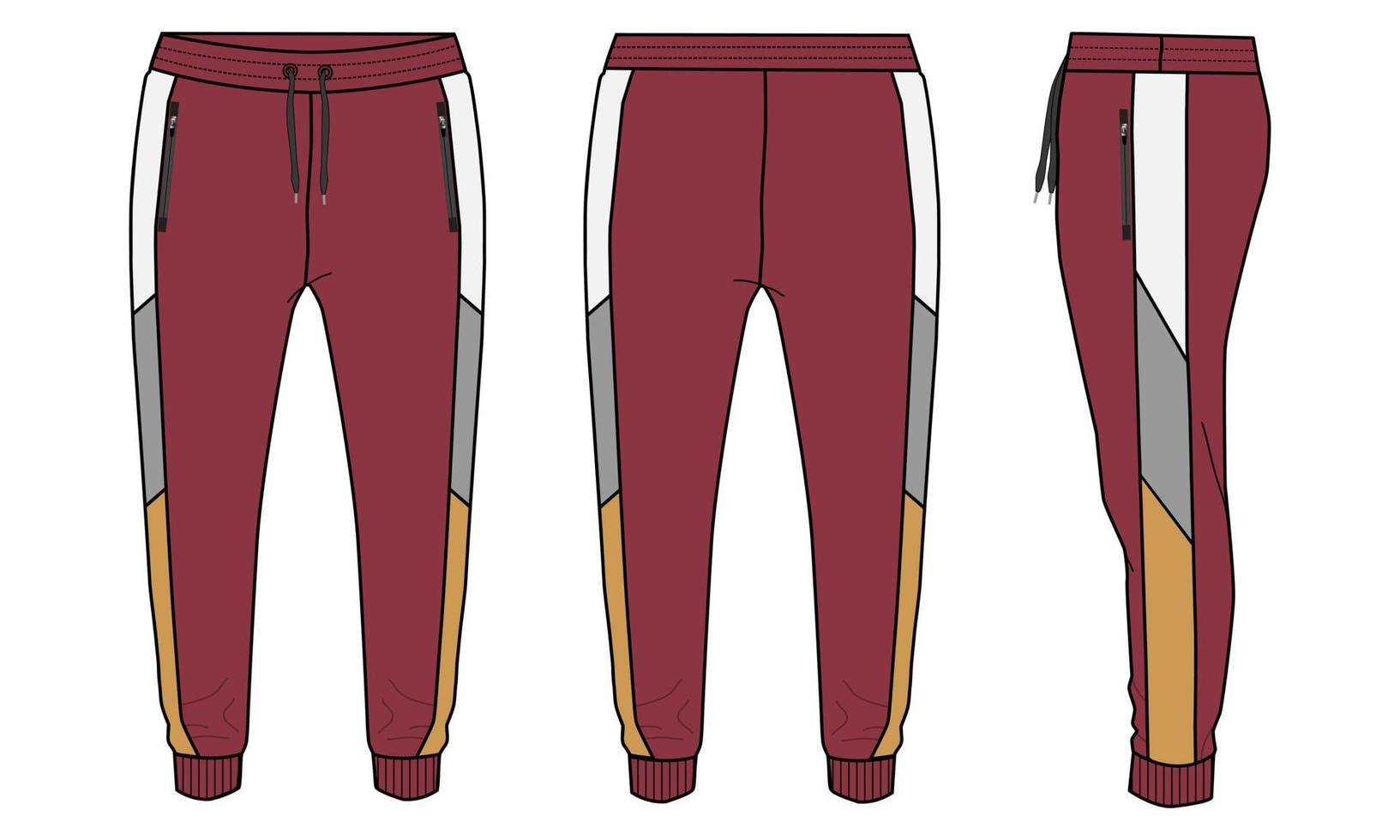 jogger pantalones de chándal moda técnica boceto plano ilustración vectorial plantilla de color rojo vector