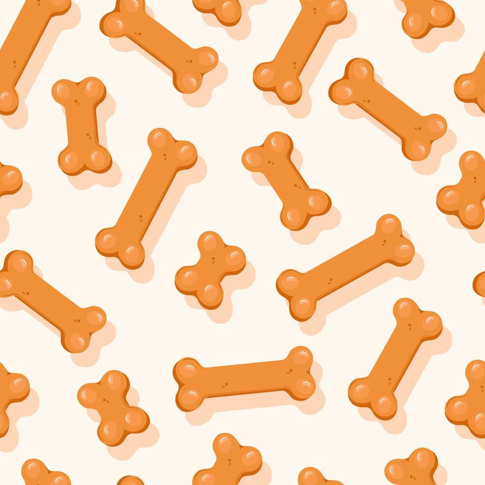 Cookies for dogs in the form of bones seamless pattern. Healthy treat for pets. Vector cartoon pattern is suitable for printing on paper and fabric.