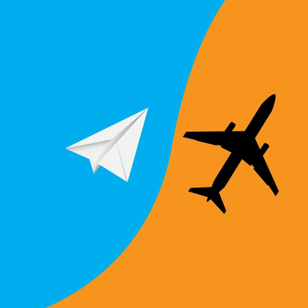 paper plane over two tone colors with plane shadow vector