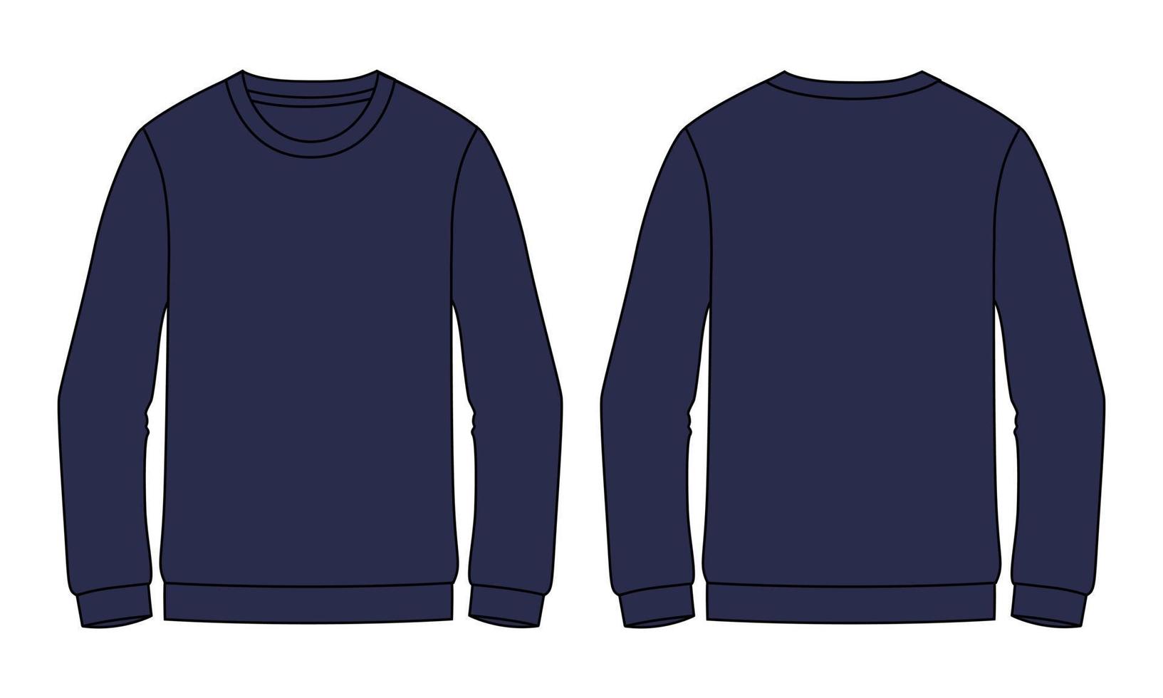 sudadera de manga larga bocetos planos de moda general dibujo técnico vector plantilla de color azul marino para hombres.