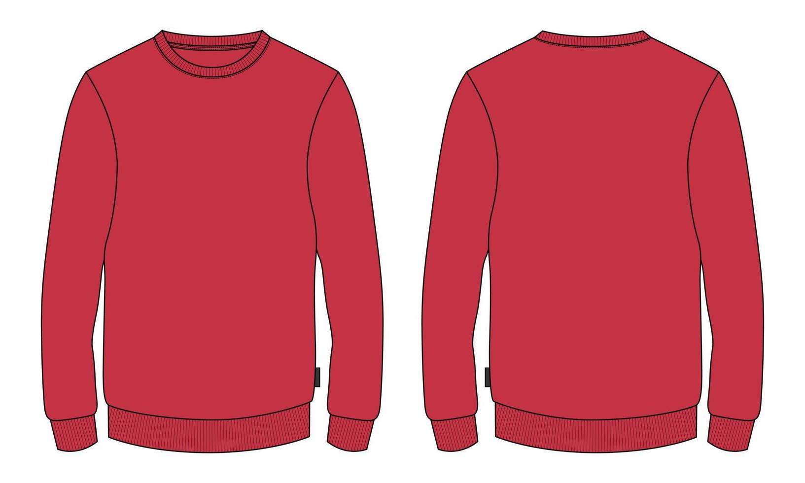 sudadera de manga larga bocetos planos de moda general dibujo técnico vector plantilla de color rojo para hombres.