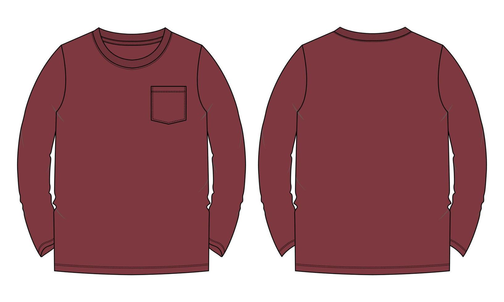 Long sleeve t shirt technical fashion flat sketch vector illustration Red Color template
