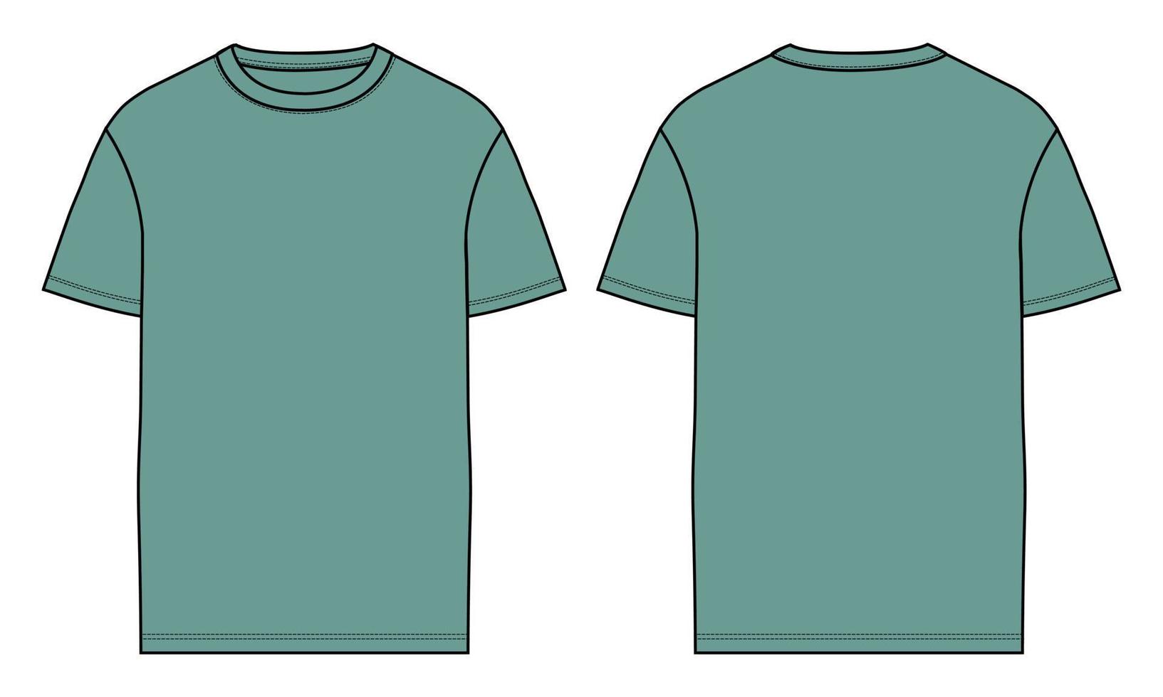 Short sleeve t shirt technical fashion flat sketch vector illustration Green color template