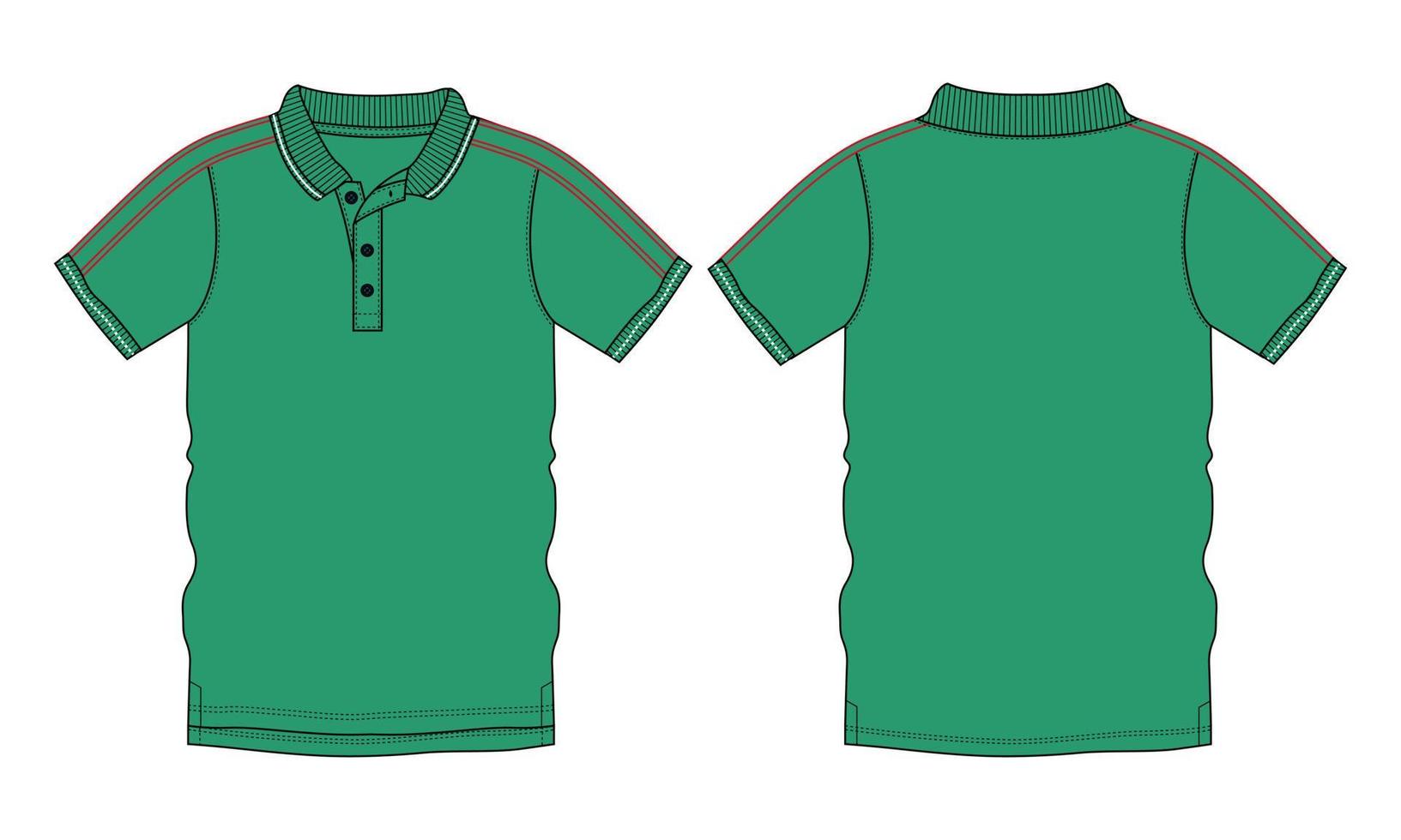 Short Sleeve Polo Shirt Technical Fashion flat sketch vector illustration green Color Template