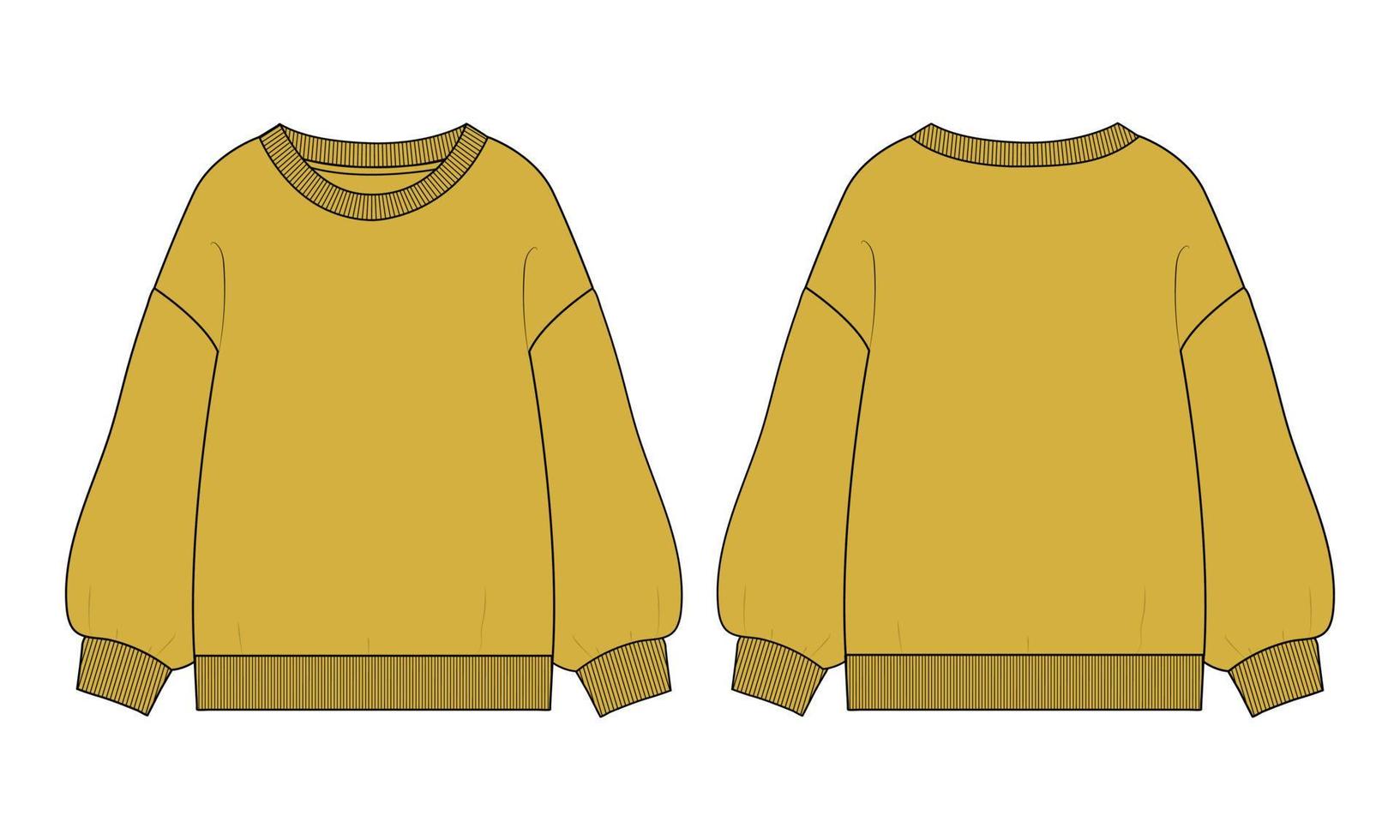 sudadera técnica moda boceto plano ilustración vectorial plantilla de color amarillo para mujer vector