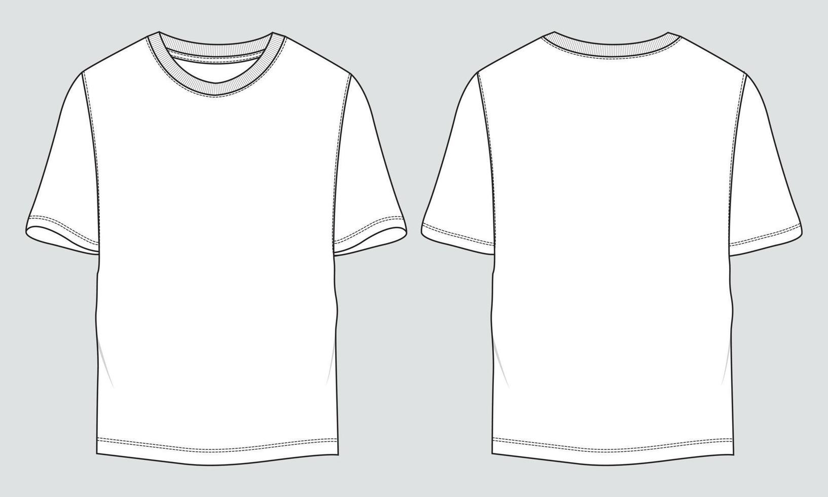 vista frontal y posterior de la plantilla de ilustración vectorial de boceto plano de moda técnica de camiseta de manga corta vector