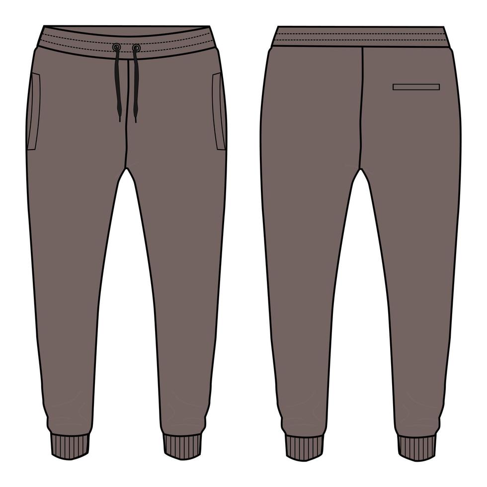 jogger pantalones de chándal moda técnica boceto plano ilustración vectorial plantilla de color caqui vector