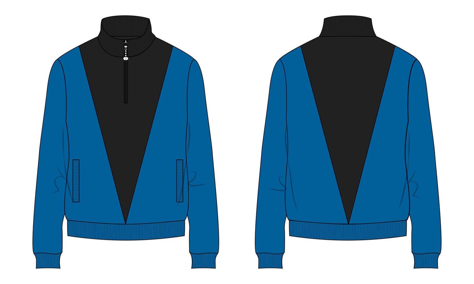 Long sleeve sweatshirt with cut and sew technical fashion flat sketch vector illustration template
