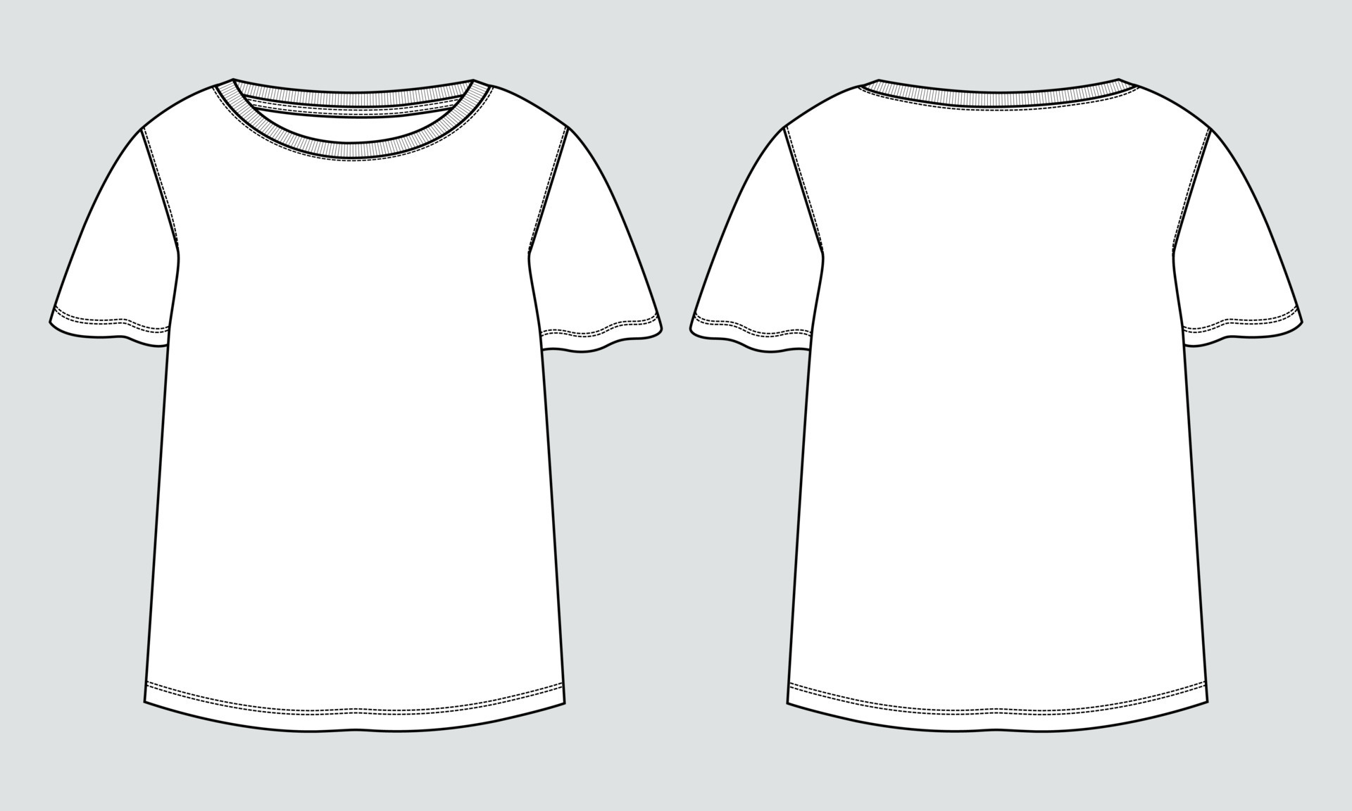 T shirt tops technical fashion flat sketch vector illustration template ...