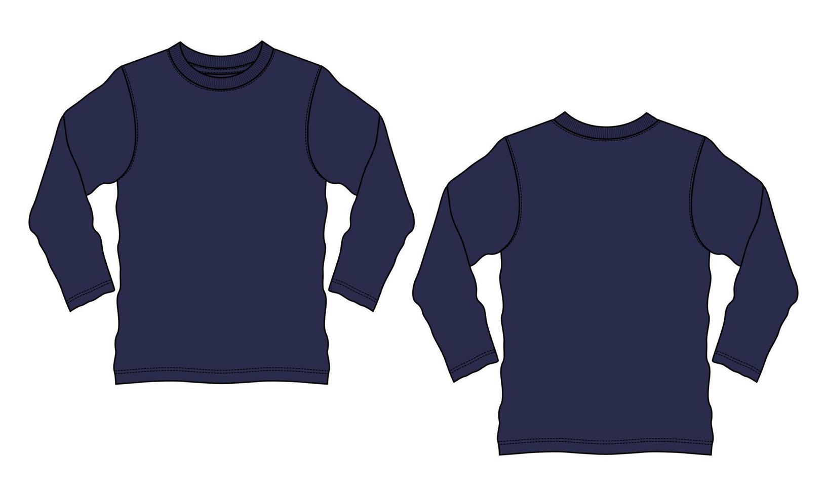 Long sleeve t shirt technical fashion flat sketch vector illustration