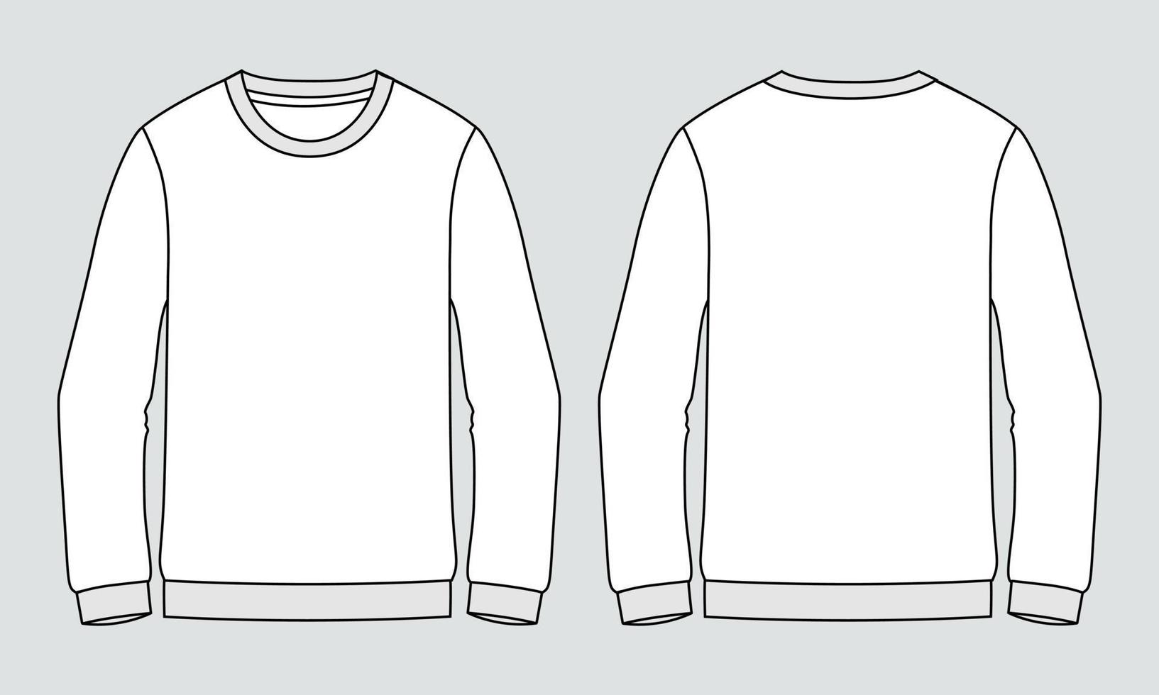 sudadera de manga larga bocetos planos de moda general plantilla de vector de dibujo técnico para hombres.