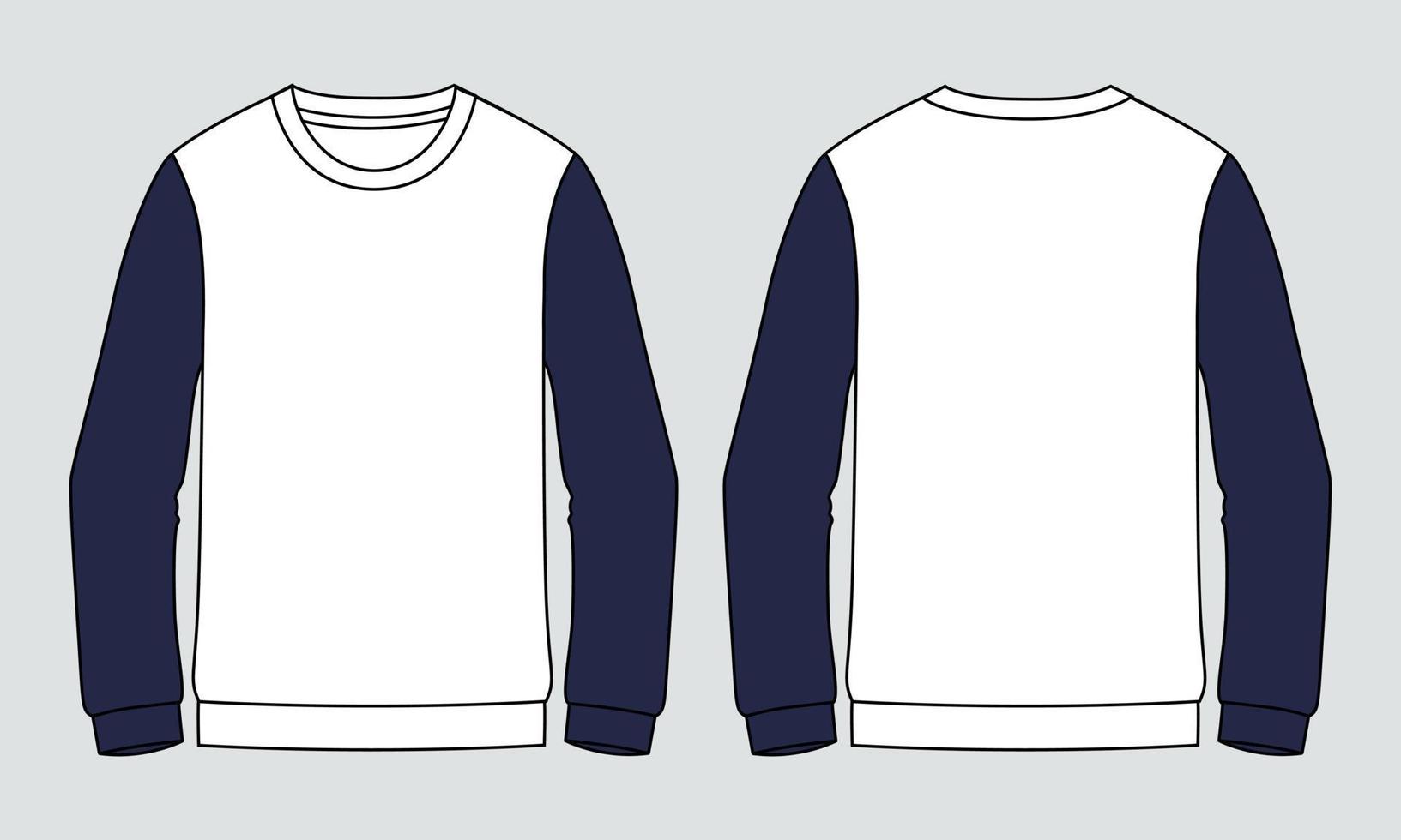 plantilla de ilustración de vector de sudadera de manga larga de color blanco y azul marino de dos tonos