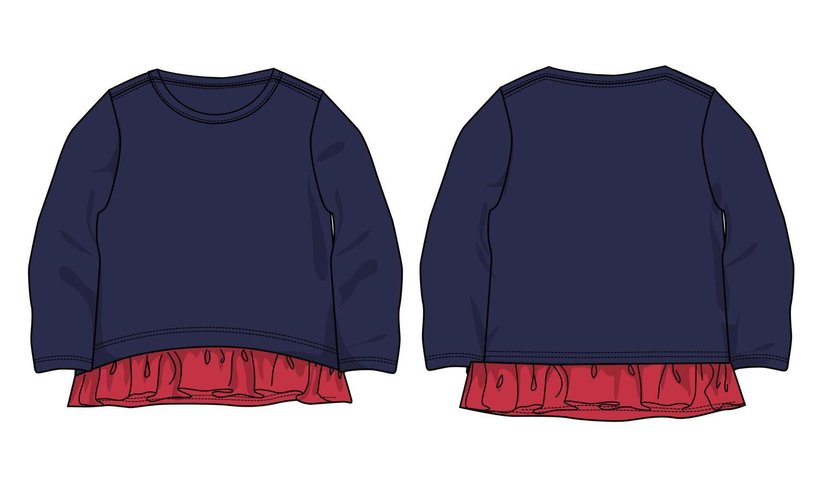Baby girls Dress design fashion flat sketch vector illustration Navy color template