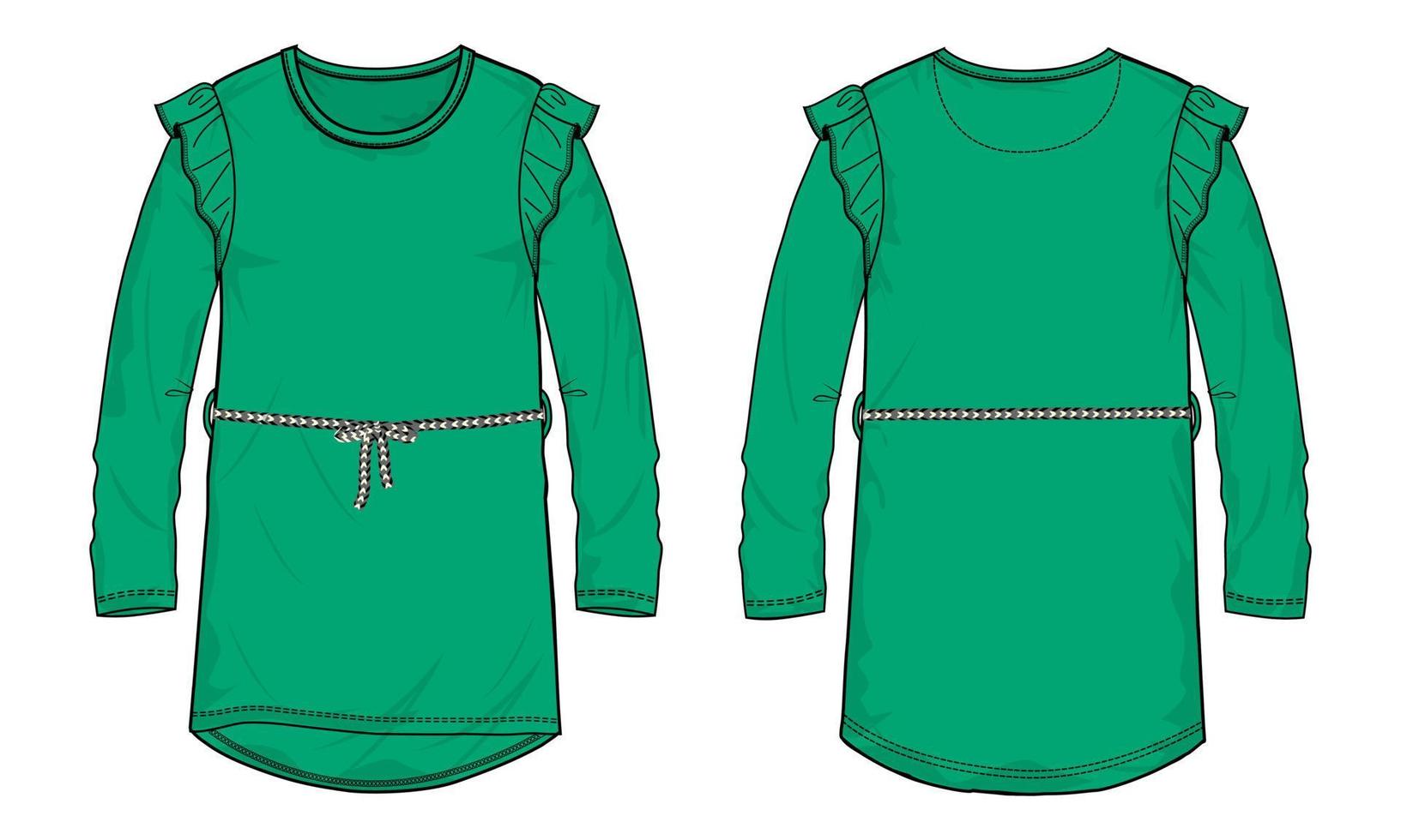 Baby girls Dress design fashion flat sketch vector illustration green Color  template