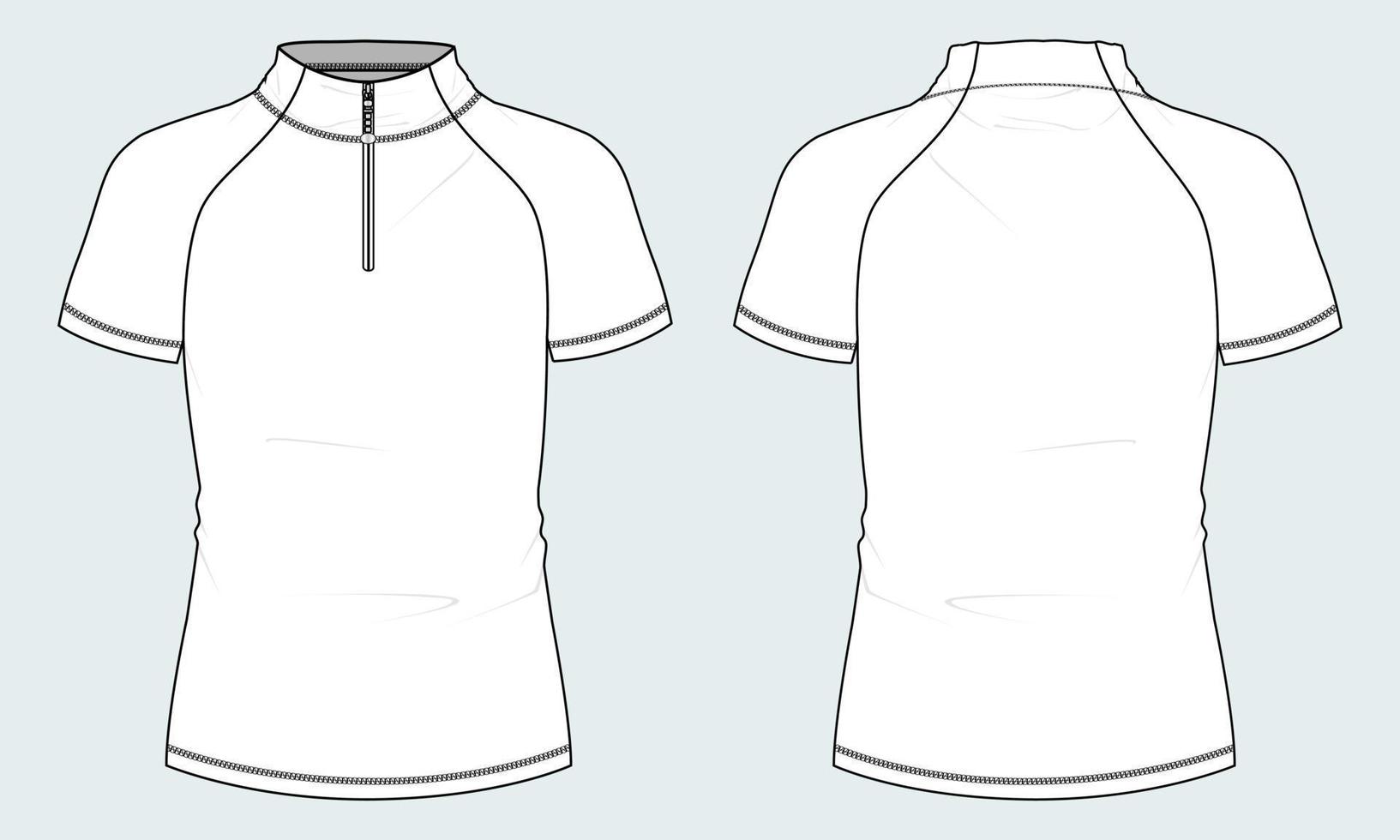 Short sleeve with short zip soccer cycling jersey Technical Flat sketch Vector Illustration template