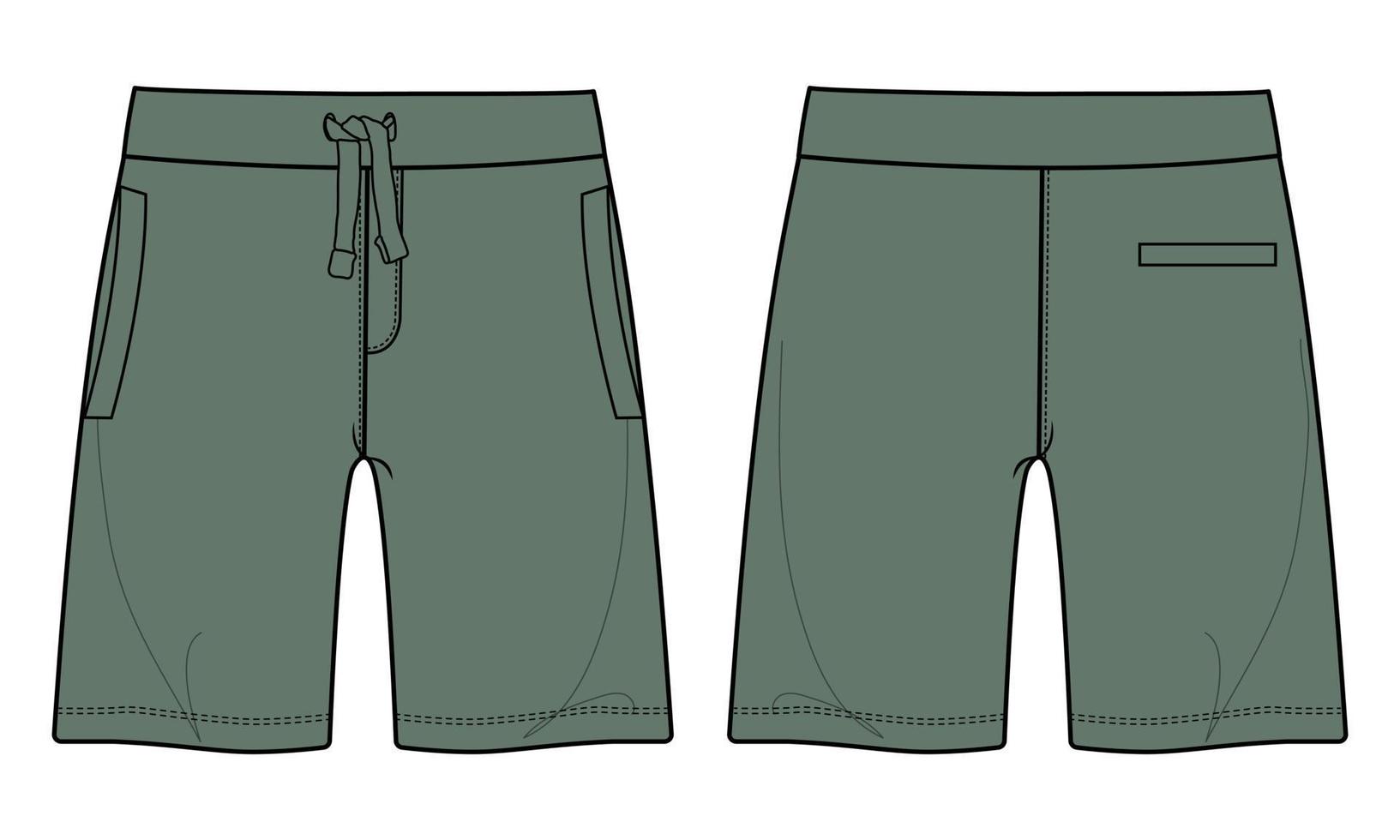 Boys Sweat shorts pant technical fashion flat sketch vector illustration green color template