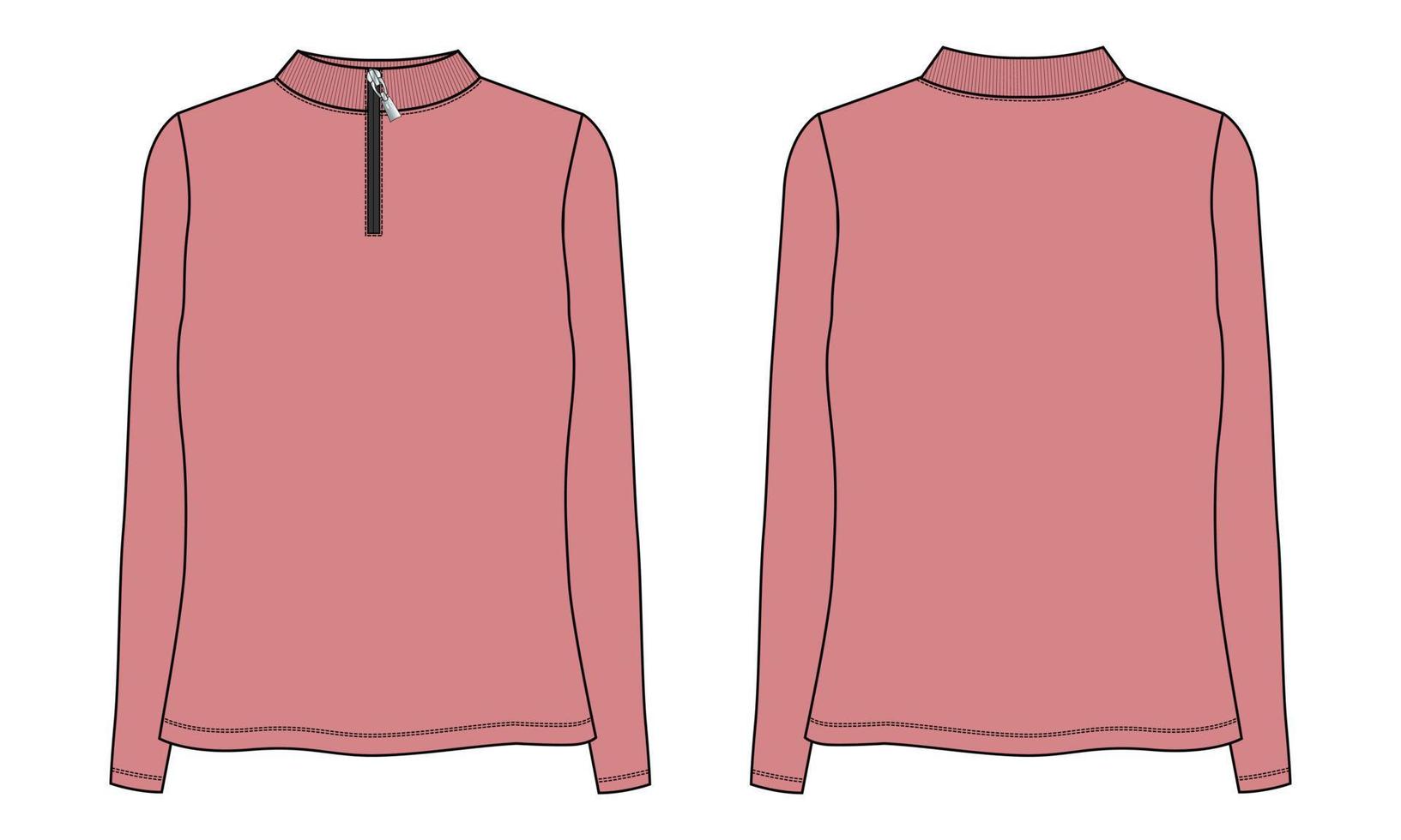Long Sleeve With Half Zip, High Neck, Sweatshirt vector illustration template for ladies