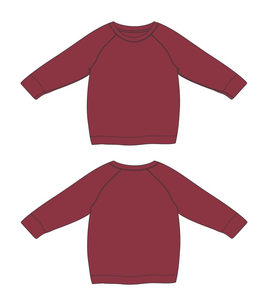 Raglan Long sleeve sweatshirt technical fashion flat sketch vector illustration Red template for women's