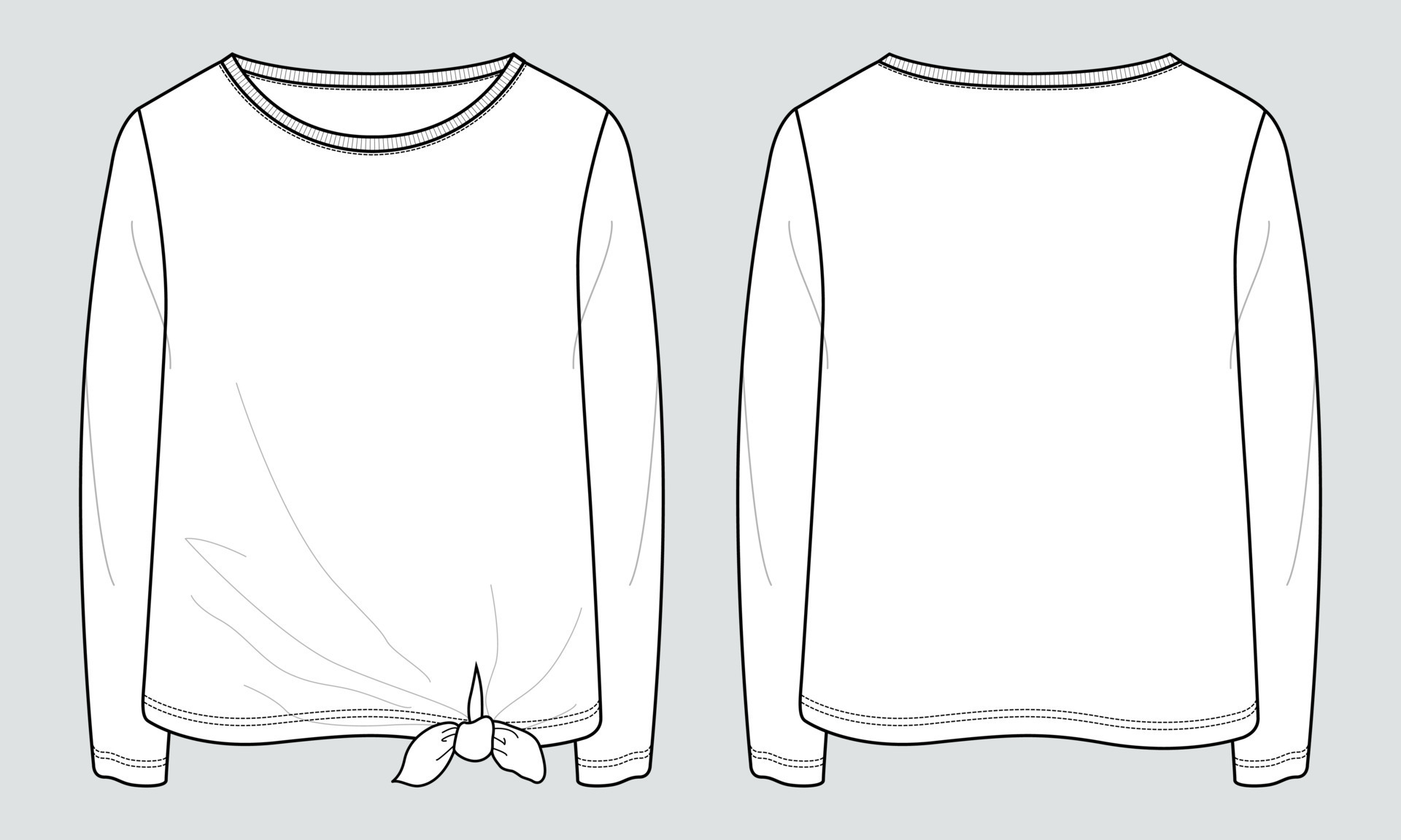 Long Sleeve T shirt Tops Technical fashion flat sketch vector ...