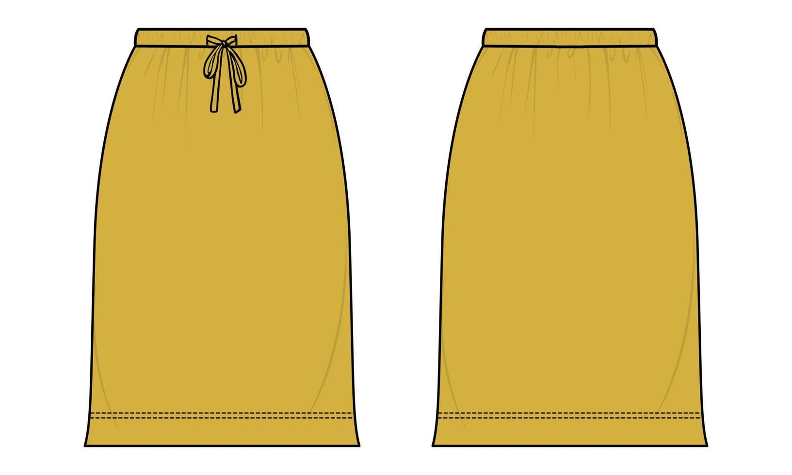 falda de damas moda técnica boceto plano ilustración vectorial plantilla de color amarillo vector