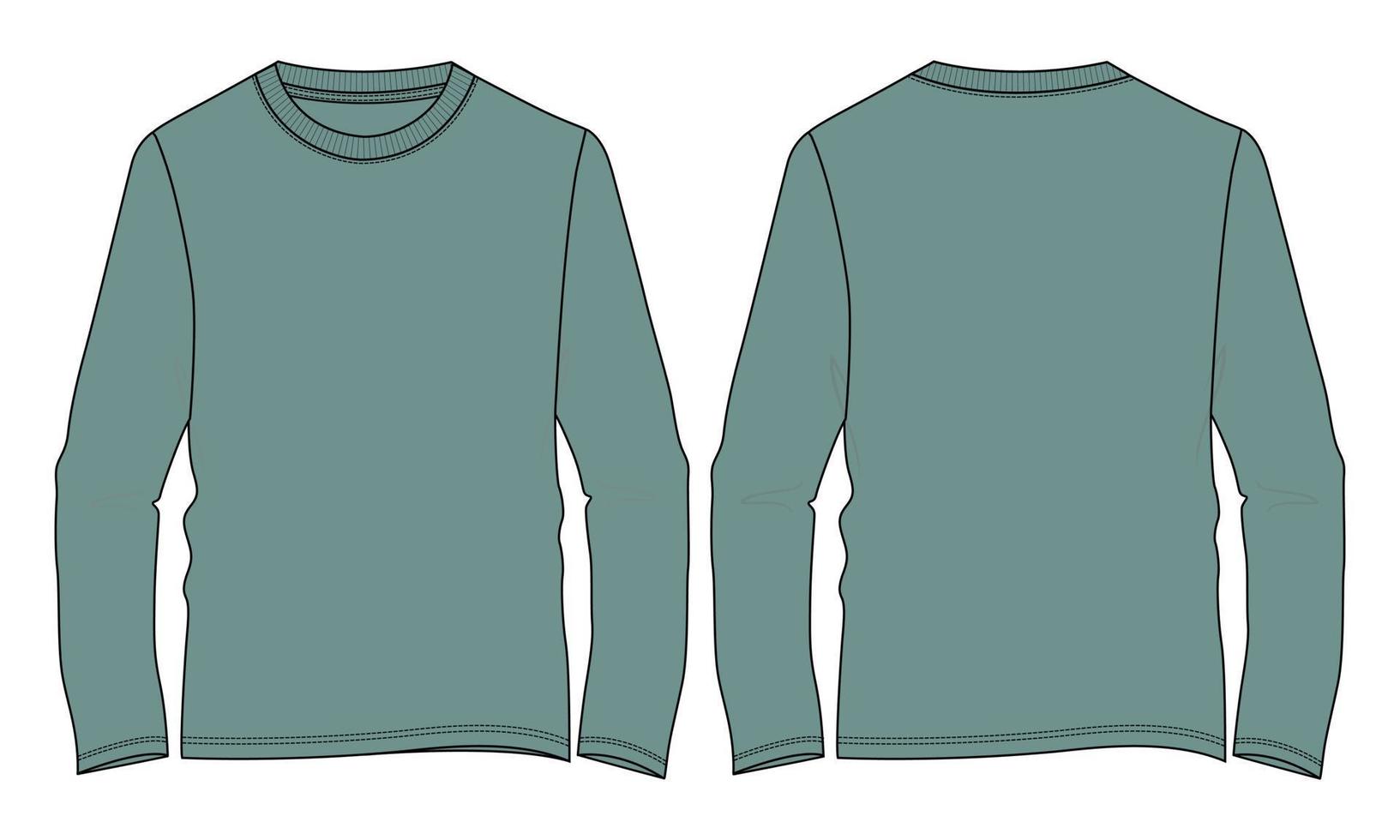 Long sleeve t shirt technical fashion flat sketch vector illustration Green Color template