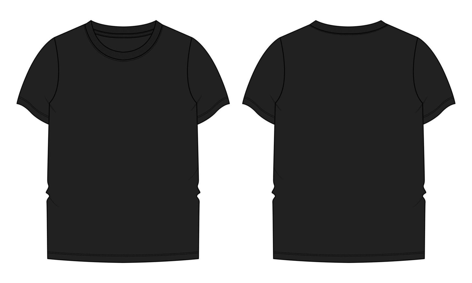 Short sleeve t shirt technical fashion flat sketch vector illustration black Color template