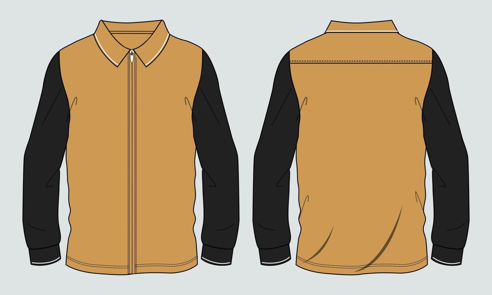 Two tone yellow and black color Long sleeve Shirt technical fashion flat sketch vector templat