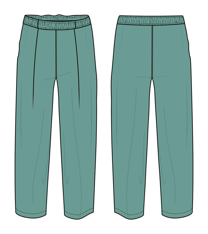 pantalón de pijama de ajuste regular moda técnica boceto plano ilustración vectorial plantilla de color verde para damas vector