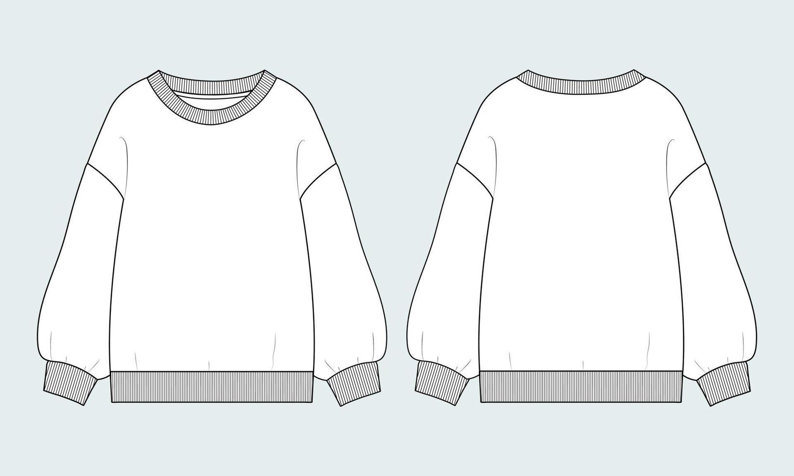 Sweatshirt technical fashion flat sketch vector illustration template for women's