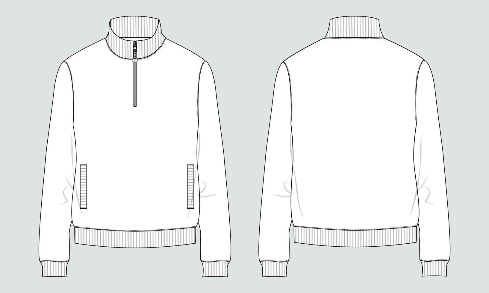 Long sleeve sweatshirt jacket Technical fashion flat sketch vector illustration template