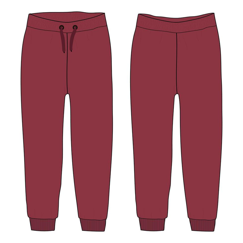 pantalón de pijama de ajuste regular moda técnica boceto plano ilustración vectorial plantilla de color rojo para damas vector