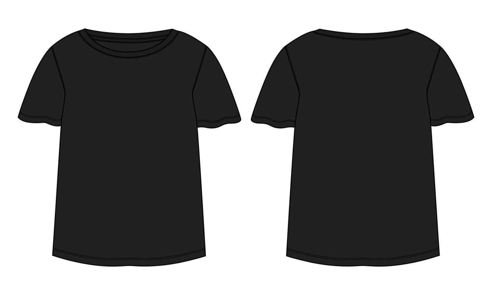 T shirt tops technical fashion flat sketch vector black color template for ladies and baby girls