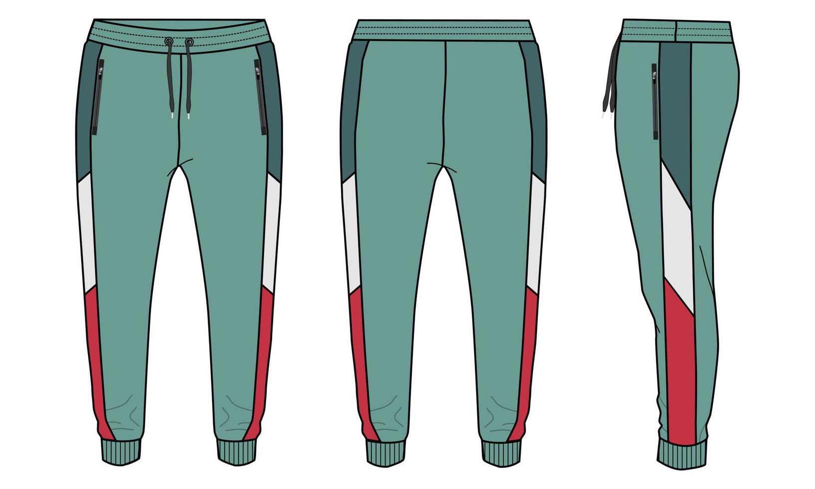 Leggings pant technical fashion flat sketch vector illustration Green color template for kids